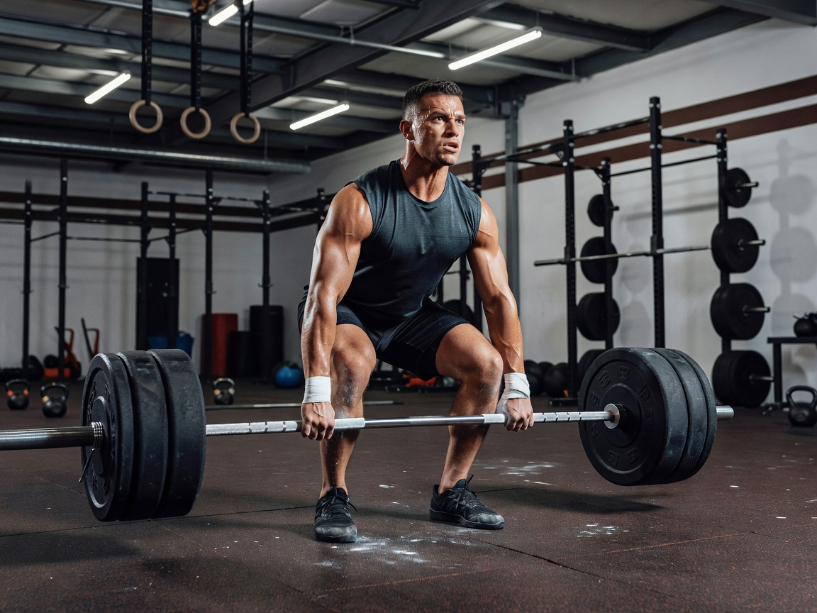 Athlete lifting heavy weights in a functional indoor gym space